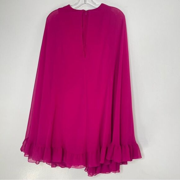 Mac Duggal 55407 High Neck Ruffle Cape Fuchsia (Pink) Chiffon Mini Dress, Size 8 - Picture 4 of 10